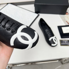 CHANEL 25S DANCE SHOES WITH PRINTED LOGO IN BLACK CALFSKIN