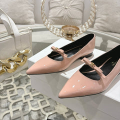 SUZY POINTY TOE BALLERINA IN BLUSH PINK PATENT CALFSKIN