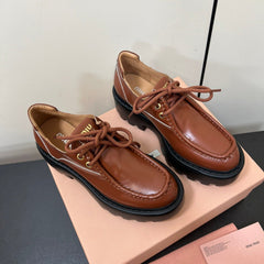 LACE-UP LOAFERS WITH THICK SOLE IN RED BROWN SHINY SHEEPSKIN