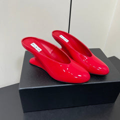 ALAIA WEDGE MULES 25S IN RED LAMBSKIN
