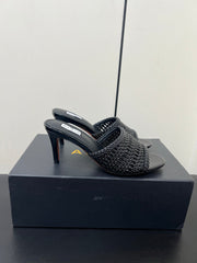 ALAIA HIGH HEEL 25S 70 MM IN BLACK LAMBSKIN WITH WOVEN PATTERN