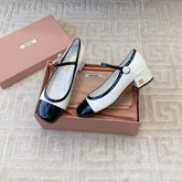 MARY JANE PUMPS IN BLACK MIX WHITE GLOSSY SHEEPSKIN