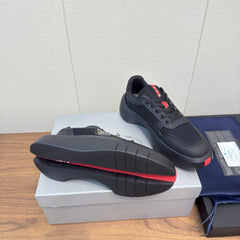 PRADA 25S SPORTY STYLE MEN SNEAKERS LOGO 45MM IN BLACK AND RED CALFSKIN