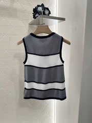 Chanel 25 Tank Top Black White Patchwork Knitted Crewneck