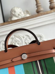 HERBAG ZIP 31 LAQUERED BAG IN GREEN MIX BLUE H PLUME CANVAS