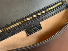 BLONDIE LARGE TOP HANDLE BAG 32 IN NATURAL COTTON LINEN CANVAS BLACK CALFSKIN