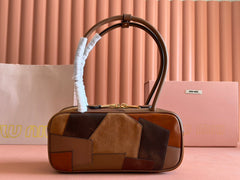 BEAU TOP HANDLE BAG 28 IN COGNAC LEATHER PATCHWORK