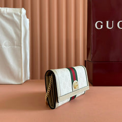 OPHIDIA WALLET ON CHAIN 19 IN BEIGE AND WHITE COATED FABRIC OATMEAL CALFSKIN