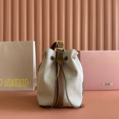 BUCKET BAG 22 BEIGE AND BRANDY IN CANVAS