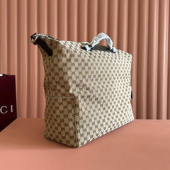 GUCCI 25S OPHIDIA MEDIUM DUFFLE BAG 44 IN BEIGE CANVAS AND BROWN CALFSKIN