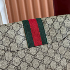 GUCCI 25S OPHIDIA SMALL BAG 28 IN BEIGE CANVAS AND BROWN CALFSKIN