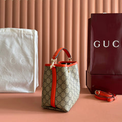 GUCCI 25S EMBLEM MINI BAG 19 IN BEIGE AND BLACK CALFSKIN