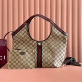 GUCCI 25S GIGLIO LARGE TOTE BAG 50 IN BEIGE AND DARK BROWN CANVAS