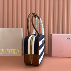 MIUMIU 25S BEAU BAG 34 DARK BLUE AND IVORY IN CANVAS AND CALFSKIN