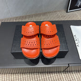 ALAIA CHUNKY TWO-STRAP SLIDES 25S IN ORANGE CALFSKIN