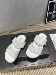 ALAIA CHUNKY TWO-STRAP SLIDES 25S IN WHITE CALFSKIN