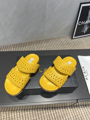 ALAIA CHUNKY TWO-STRAP SLIDES 25S IN YELLOW CALFSKIN