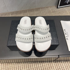 ALAIA DOUBLE-STRAP SANDALS 25S IN WHITE CALFSKIN