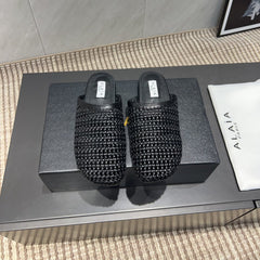 ALAIA WOVEN FLAT SHOES IN BLACK CALFSKIN STYLE 5