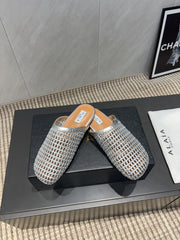 ALAIA WOVEN FLAT SHOES IN SILVER CALFSKIN STYLE 1
