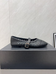 ALAIA MARY JANE FLATS WOVEN PATTERN 25S IN BLACK CALFSKIN