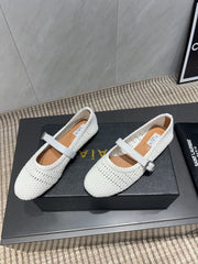 ALAIA MARY JANE FLATS WOVEN PATTERN 25S IN WHITE CALFSKIN