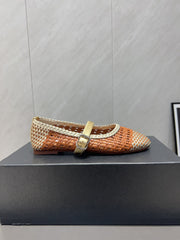 ALAIA MARY JANE FLATS WOVEN PATTERN 25S IN BROWN CALFSKIN