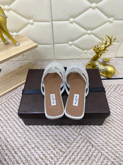 ALAIA BREATHABLE FLAT-TOE MULES 25S IN SILVER CALFSKIN