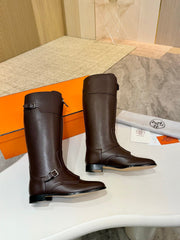 HM 25S RIDING BOOTS IN DARK BROWN LAMBSKIN WITH SILVER HARDWARE