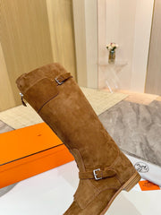 HM 25S RIDING BOOTS IN BROWN SUEDE WITH SILVER HARDWARE