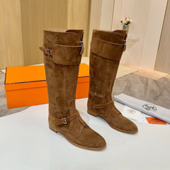 HM 25S RIDING BOOTS IN BROWN SUEDE WITH SILVER HARDWARE