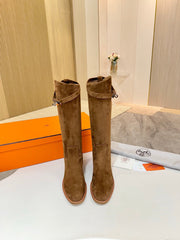 HM 25S JUMPING KNEE-HIGH BOOTS IN BROWN SUEDE WITH SILVER HARDWARE