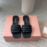 Women's Black Denim Slippers With Stylized Straps