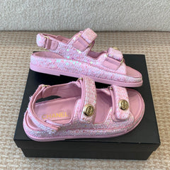 DAD SANDAL IN BRIGHT PINK FABRIC WITH SEQUINS