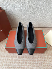 BALLET IN GREY TWEED MIX BLACK LAMBSKIN