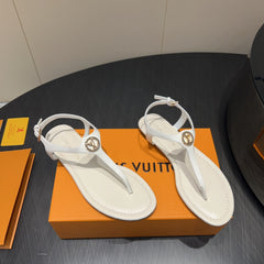 LV THONG SANDALS 25S IN WHITE CALFSKIN WITH GOLD HARDWARE
