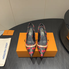 LV HIGH SLINGBACK LOGO AND CHERRY PRINT 25S 55MM IN DARK BROWN CALFSKIN