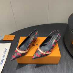 LV HIGH SLINGBACK LOGO AND CHERRY PRINT 25S 55MM IN DARK BROWN CALFSKIN