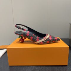 LV HIGH SLINGBACK LOGO AND CHERRY PRINT 25S 55MM IN DARK BROWN CALFSKIN