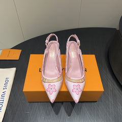 LV HIGH SLINGBACK LOGO PRINT 25S 55 MM IN LIGHT PINK CALFSKIN