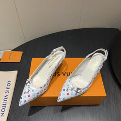 LV HIGH SLINGBACK LOGO PRINT 25S 55 MM IN WHITE CALFSKIN