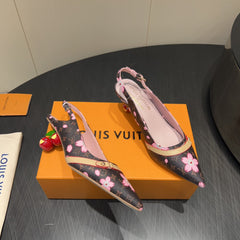 LV HIGH SLINGBACK LOGO PRINT 25S 55 MM IN DARK BROWN CALFSKIN