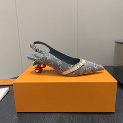 LV HIGH SLINGBACK LOGO PRINT 25S 55MM IN GREY DENIM