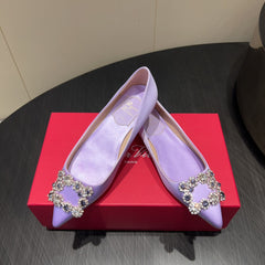 ROGER VIVIER 25S GRETE BALLET FLATS IN LAVENDER SILK WITH EMBELLISHED CRYSTALS
