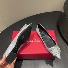 ROGER VIVIER 25S GRETE BALLET FLATS IN BLING SILVER EMBELLISHED CRYSTALS
