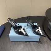 PRADA 25S POINTED TOE SLINGBACK 85MM IN BLACK LAMBSKIN WITH TIE UP DESIGN