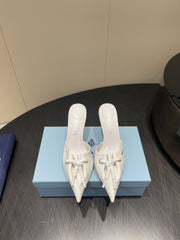 PRADA 25S BRAIDED DETAIL MULES 85MM IN WHITE CALFSKIN