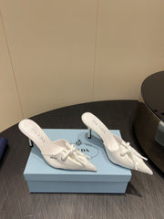 PRADA 25S BRAIDED DETAIL MULES 85MM IN WHITE CALFSKIN