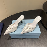 PRADA 25S BRAIDED DETAIL MULES 85MM IN WHITE CALFSKIN