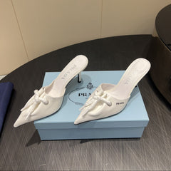 PRADA 25S BRAIDED DETAIL MULES 85MM IN WHITE CALFSKIN